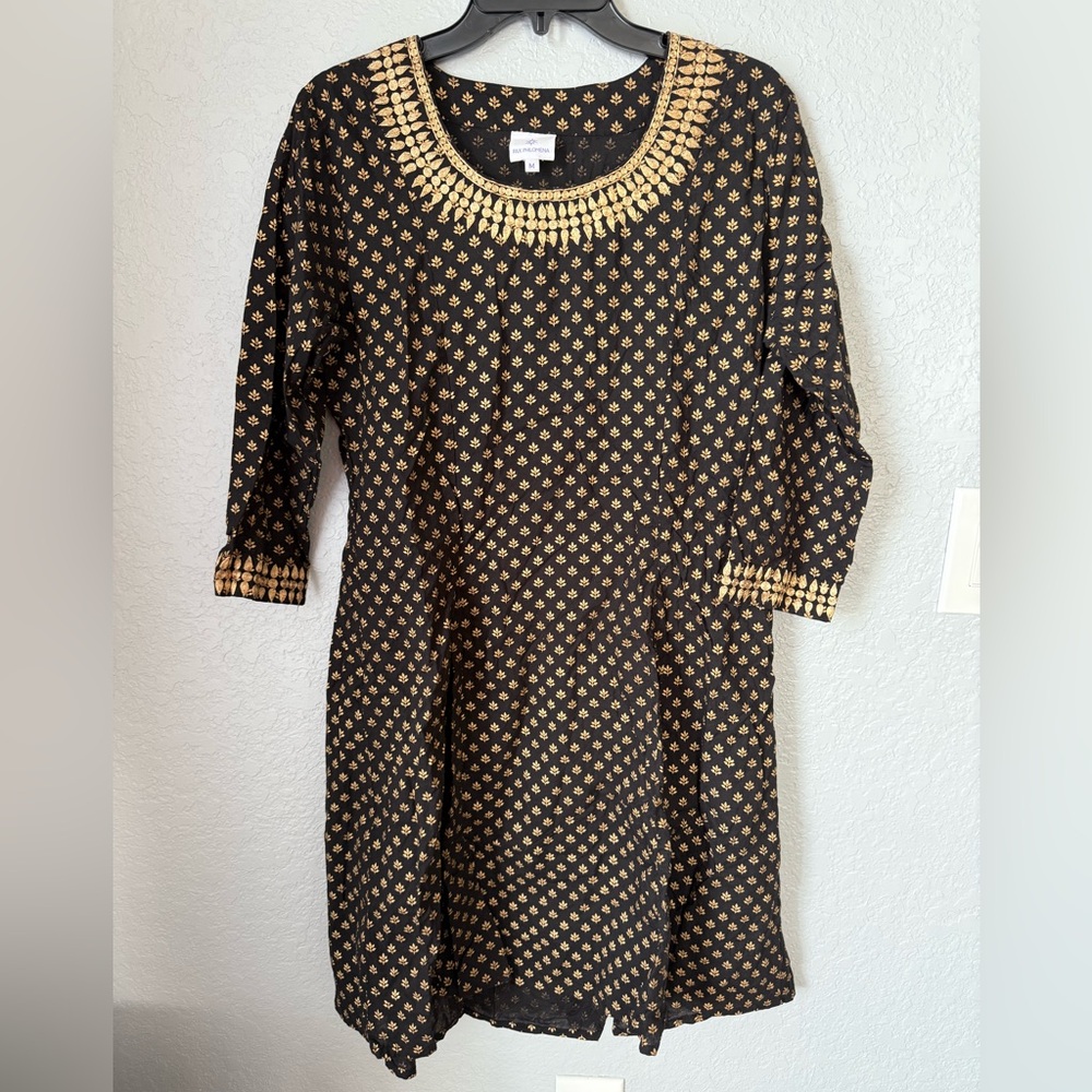 Pax Philomena Flare Dress Elegant Black and Gold Size M
